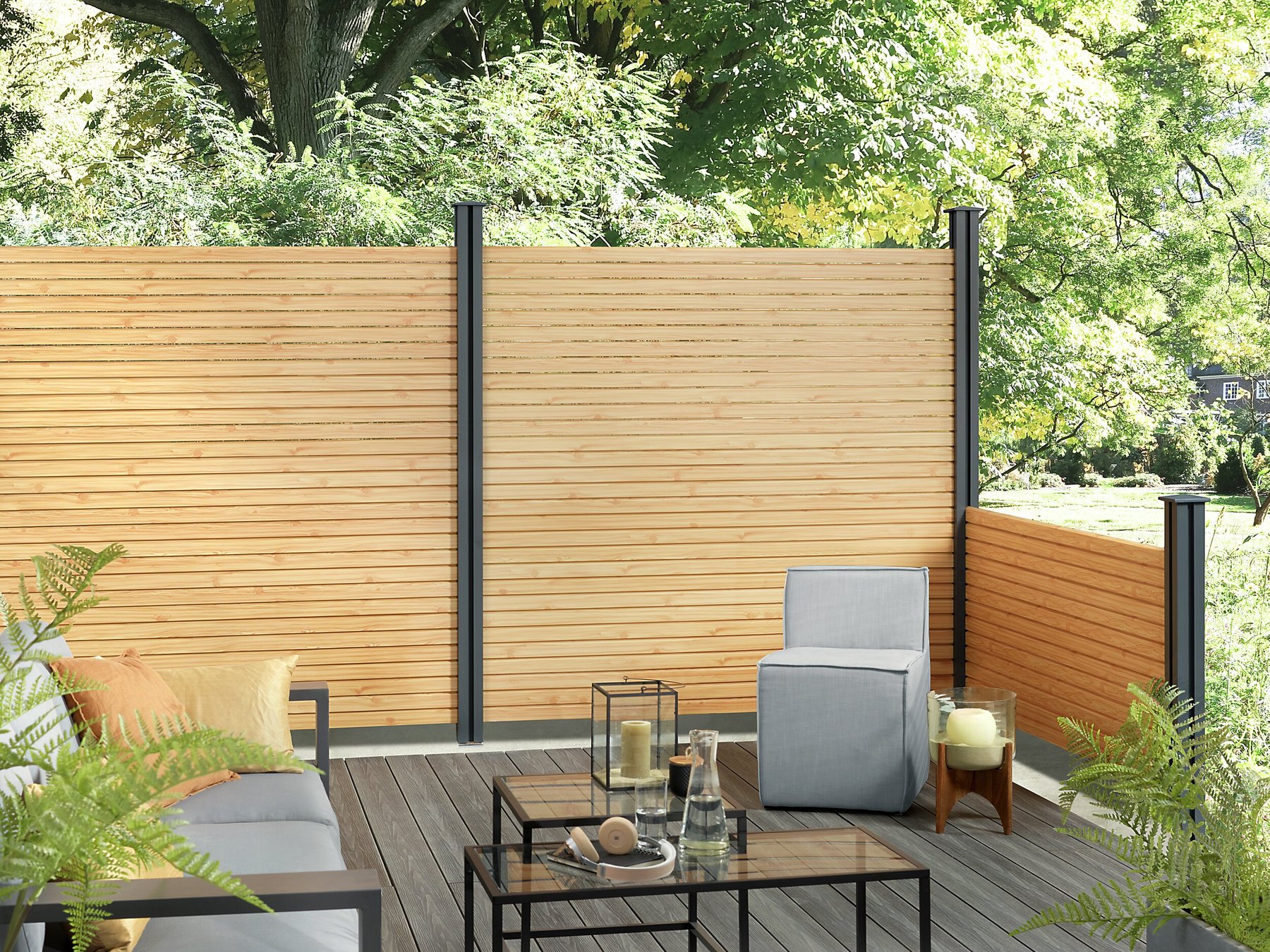 [Translate to French:] Alu Fence Rhombus - Lärche