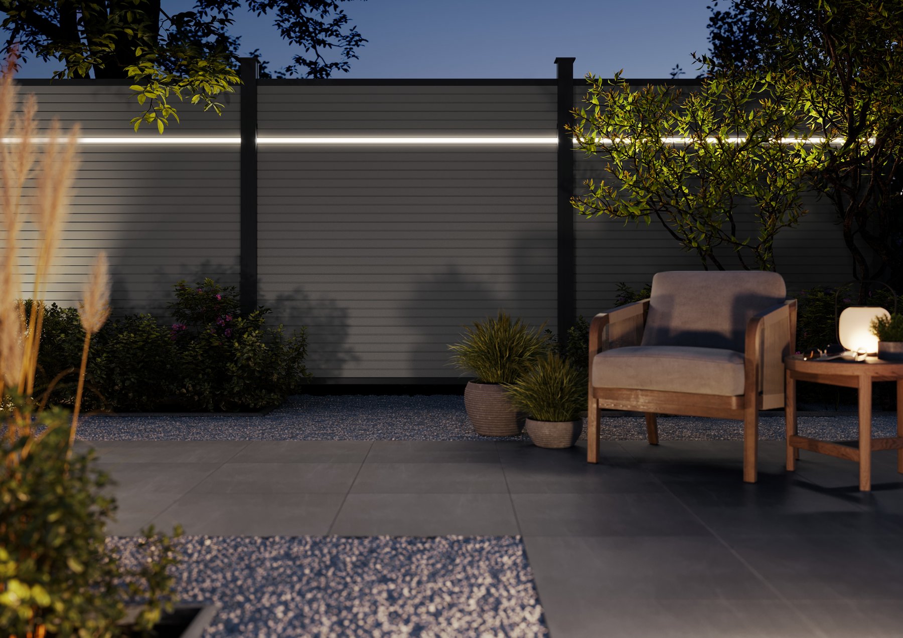 Alu Fence Cube avec un profilé lumineux central